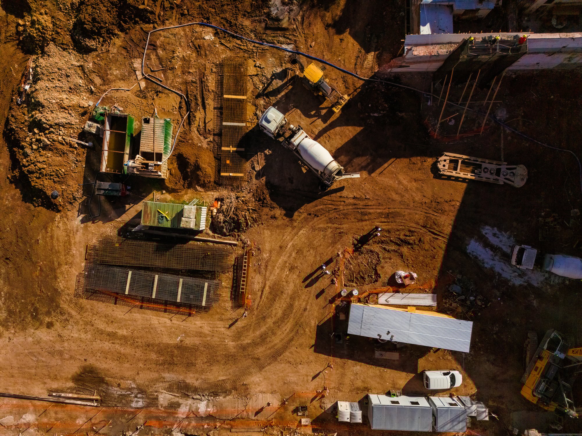 Top aerial view of a construction site